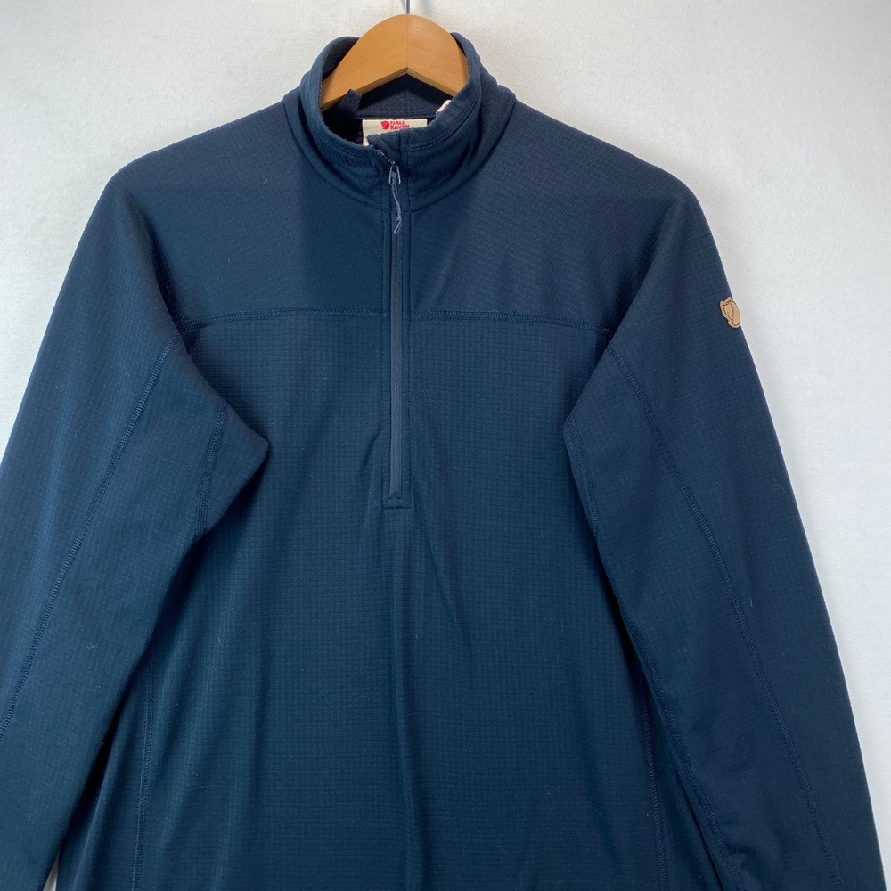 Fjallraven Abisko Lite Fleece Half Zip Mens Medium Navy Blue Grid Pullover 87113